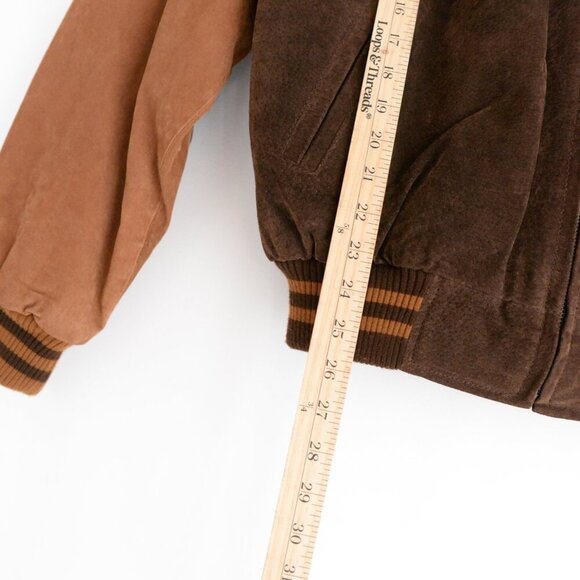 Vintage Avalanche Brown Tan 100% Suede Leather Lined ZipUp Bomber Varsity Jacket - Picture 3 of 16